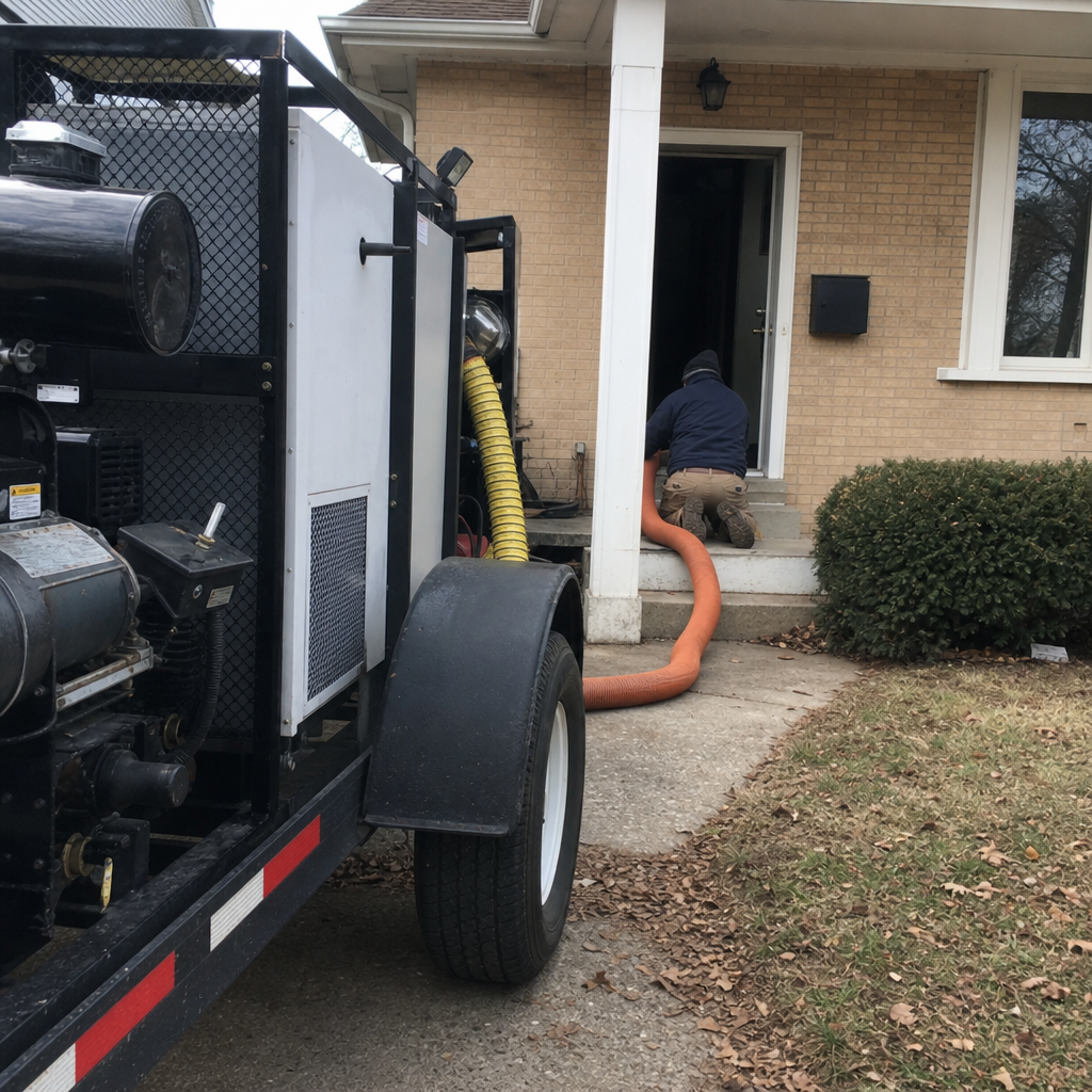 Technician using professional air duct cleaning equipment at a residence